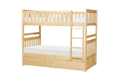 Kory Natural Twin Over Twin Bunk Bed With Underbed Storage Boxes