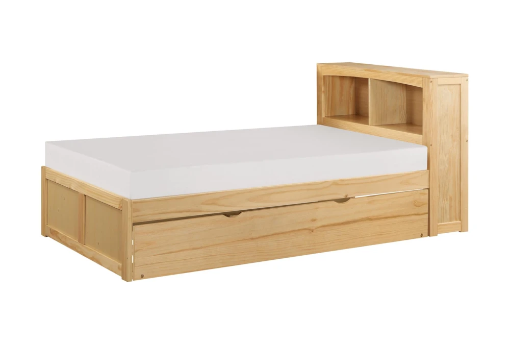 Kory Natural Twin Wood Bookcase Bed With Trundle