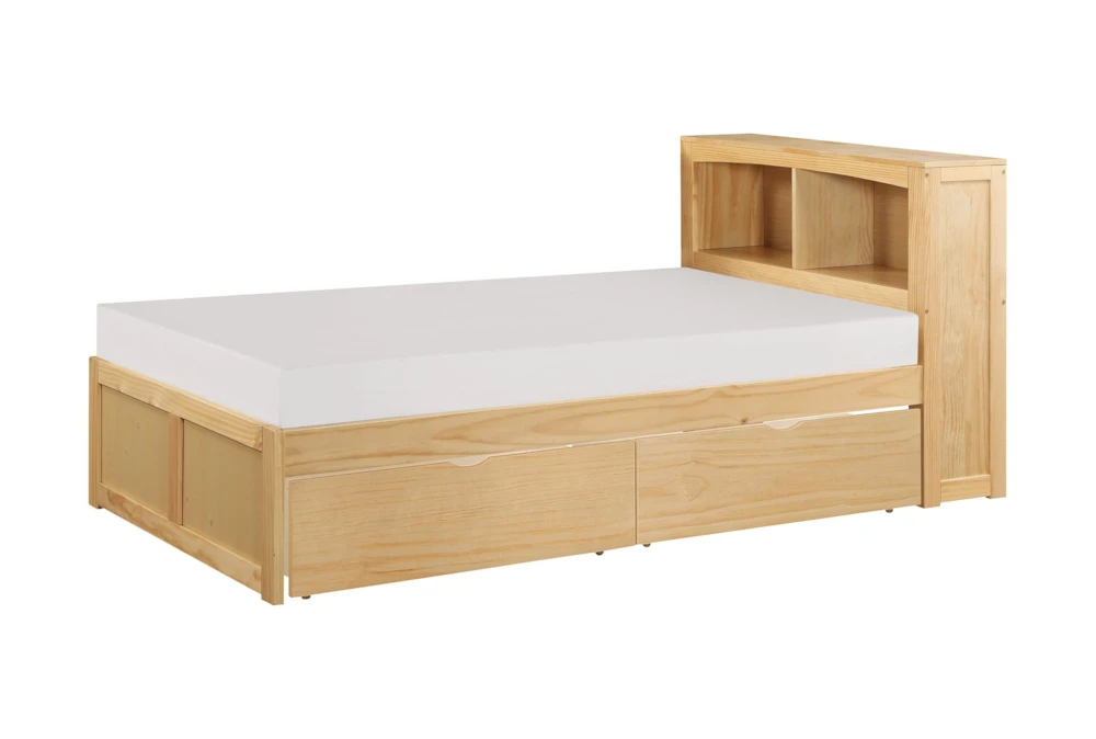 Kory Natural Twin Wood Bookcase Bed With Underbed Storage Boxes