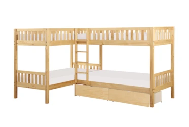Kory Natural Twin Corner Bunk Bed With Underbed Storage Boxes