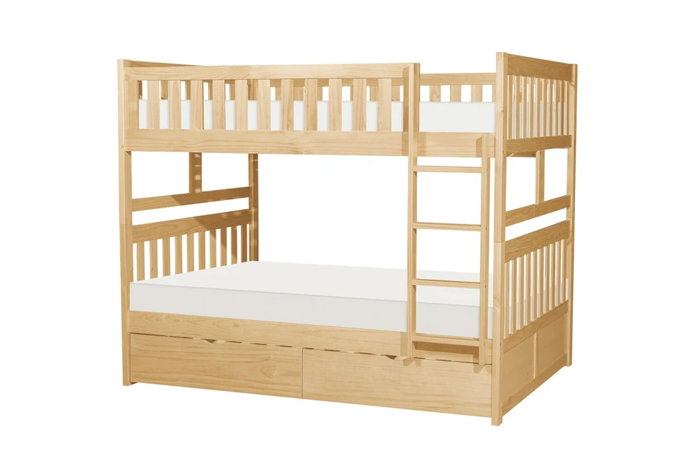 Kory Natural Full Over Full Wood Bunk Bed With Underbed Storage Boxes