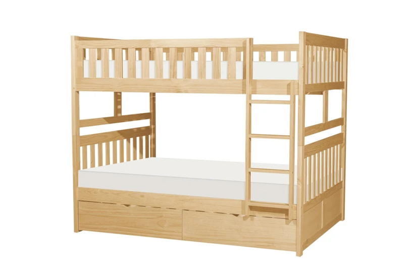 Kory Natural Full Over Full Wood Bunk Bed With Underbed Storage Boxes - 360
