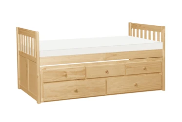 Kory Natural Twin Captains Bed With 2-Drawer Storage Trundle