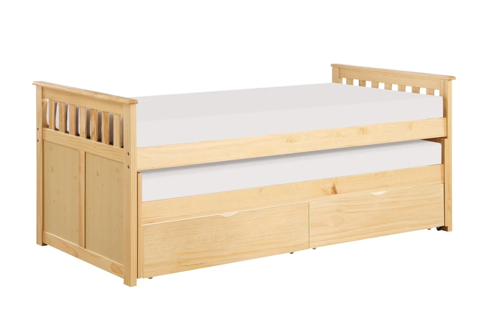 Kory Natural Twin Over Twin Wood Captains Bed With Underbed Storage Boxes