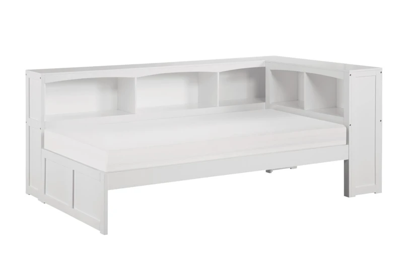 Kory White Twin Reversible Wood Bookcase Corner Bed - 360