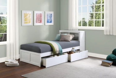 Kory White Twin Bookcase Bed With Underbed Storage Boxes