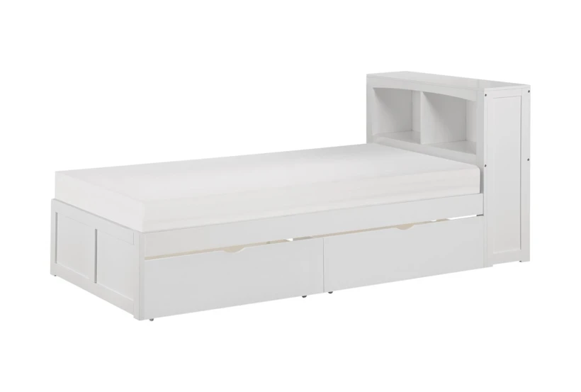 Kory White Twin Wood Bookcase Bed With Underbed Storage Boxes - 360