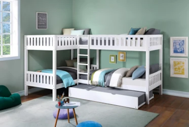 Kory White Twin Corner Bunk Bed With Trundle