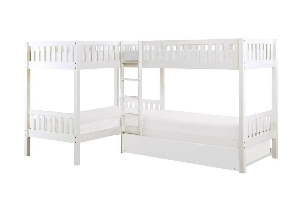 Kory White Twin Corner Bunk Bed With Trundle