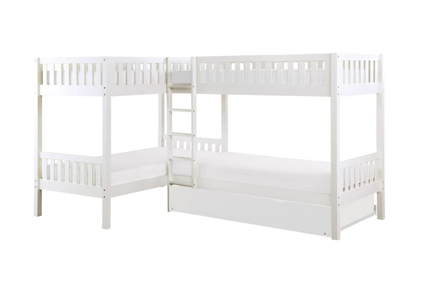 Kory White Twin Corner Bunk Bed With Trundle - 360