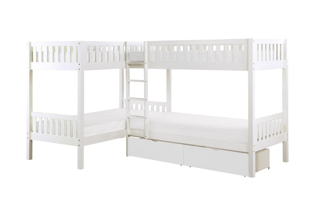 Kory White Twin Corner Bunk Bed With Underbed Storage Boxes