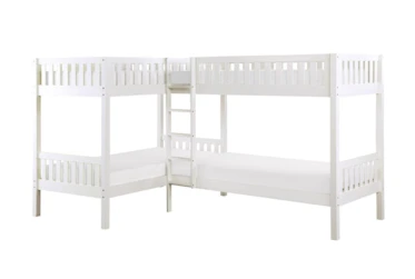 Kory White Twin Corner Bunk Bed