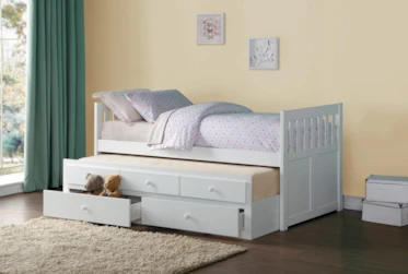 Kory White Twin Captains Bed With 2-Drawer Storage Trundle