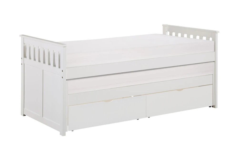 Kory White Twin Over Twin Wood Captains Bed With Underbed Storage Boxes