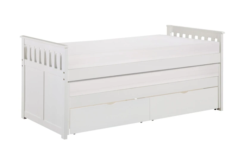 Kory White Twin Over Twin Wood Captains Bed With Underbed Storage Boxes - 360