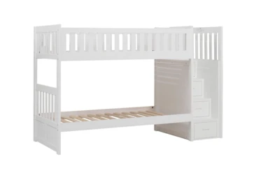Kory White Twin Over Twin Bunk Bed With Reversible Stairway Chest