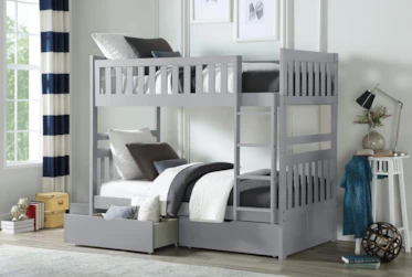 Kory Grey Twin Over Twin Bunk Bed With Underbed Storage Boxes
