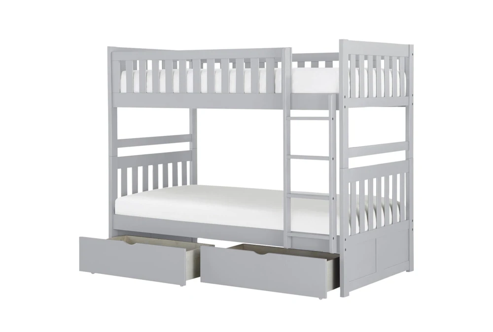 Kory Grey Twin Over Twin Wood Bunk Bed With Underbed Storage Boxes