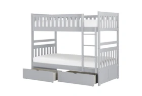Kory Grey Twin Over Twin Bunk Bed With Underbed Storage Boxes