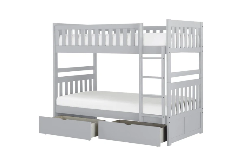 Kory Grey Twin Over Twin Wood Bunk Bed With Underbed Storage Boxes - 360