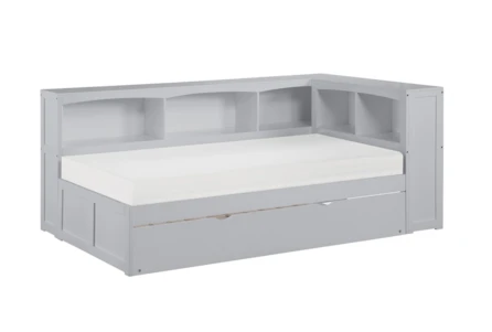 Kory Grey Twin Reversible Bookcase Corner Bed With Trundle