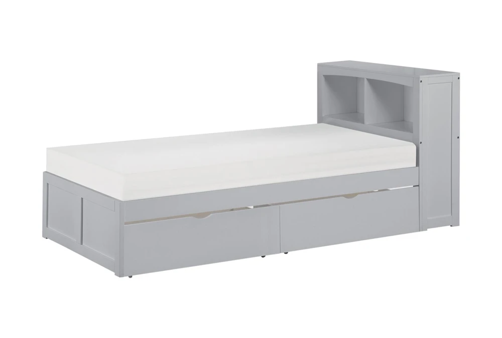 Kory Grey Twin Wood Bookcase Bed With Underbed Storage Boxes