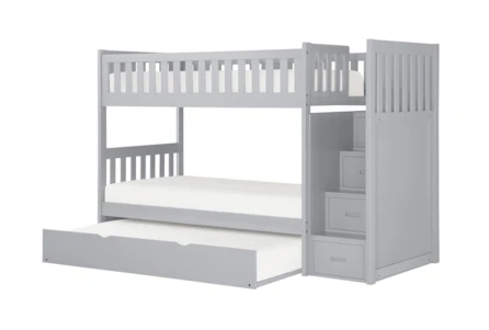 Kory Grey Twin Over Twin Bunk Bed With Reversible Stairway Chest + Trundle