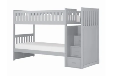 Kory Grey Twin Over Twin Bunk Bed With Reversible Stairway Chest