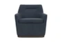 Navy Swivel + Wood Base Accent Chair - Front
