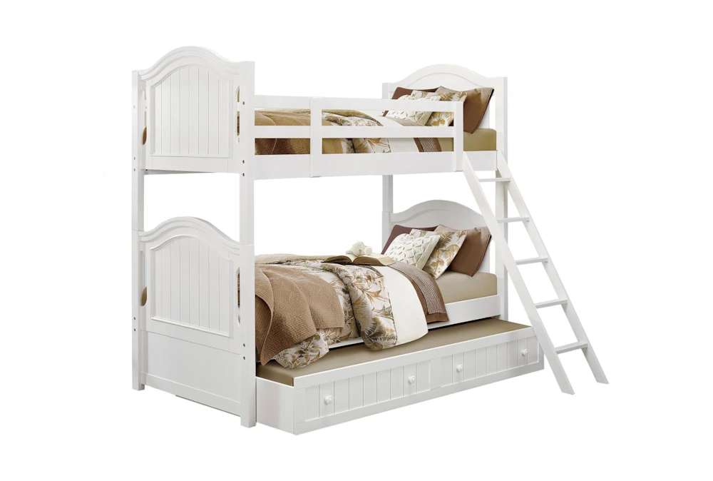 Destini White Twin Over Twin Wood Bunk Bed With Trundle