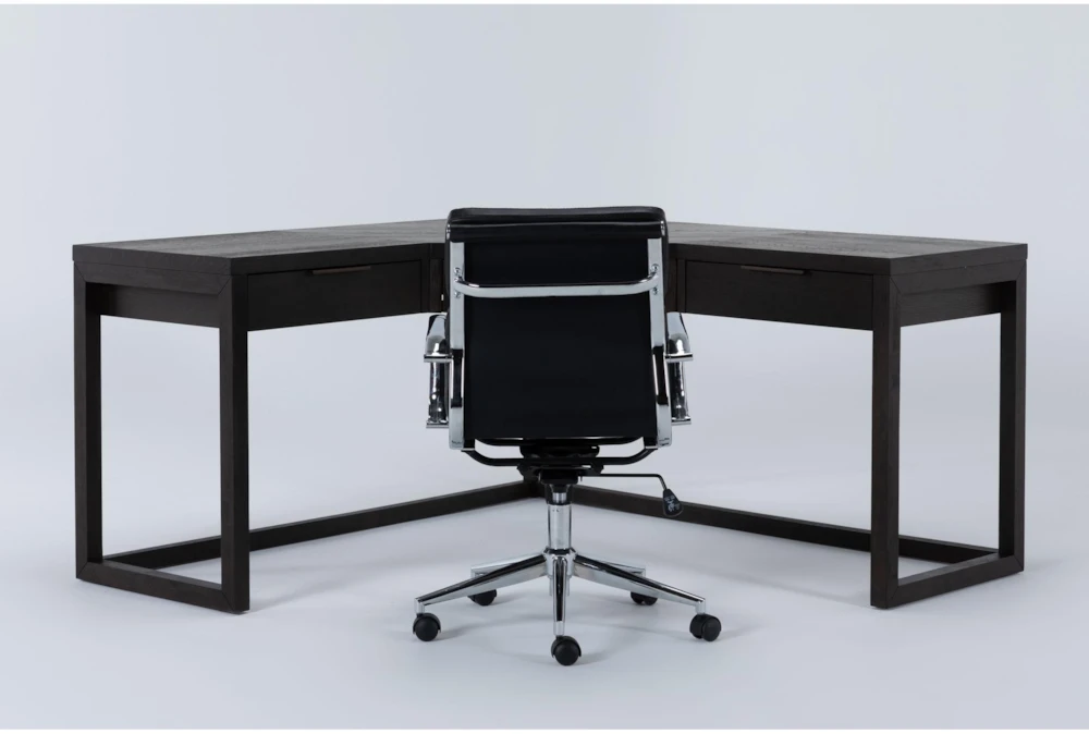 Pierce Espresso Corner Desk + Moby Black Low Back Office Chair