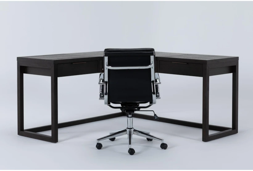 Pierce Espresso Corner Desk + Moby Black Low Back Office Chair - 360