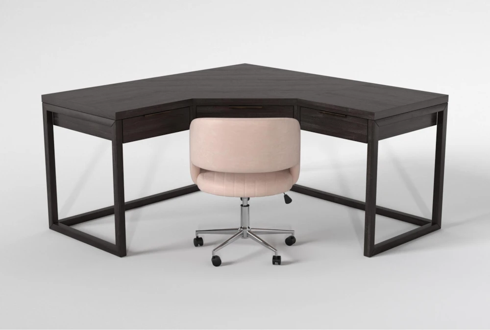 Pierce Espresso Corner Desk + Phoebe Blush Office Chair
