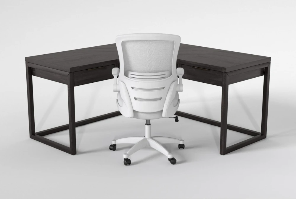 Pierce Espresso Corner Desk + Elton White Office Chair