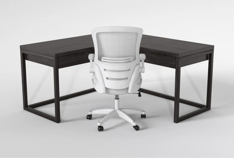 Pierce Espresso Corner Desk + Elton White Office Chair - 360