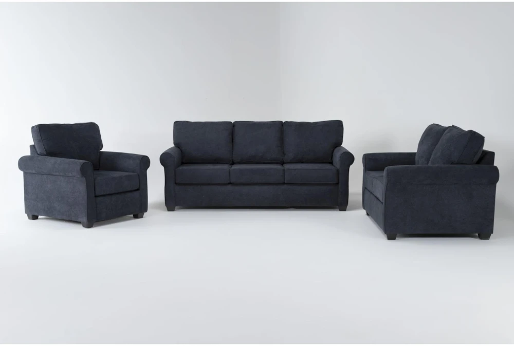 Athos Midnight Blue 3 Piece Sofa, Loveseat & Chair Set