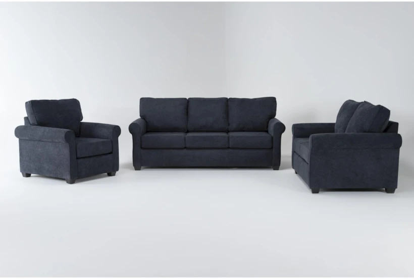 Athos Midnight Blue 3 Piece Sofa, Loveseat & Chair Set - 360