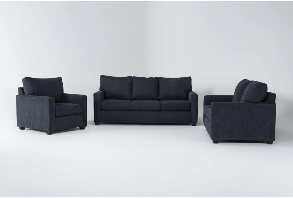 Aramis Midnight Blue 3 Piece Sofa, Loveseat & Chair Set
