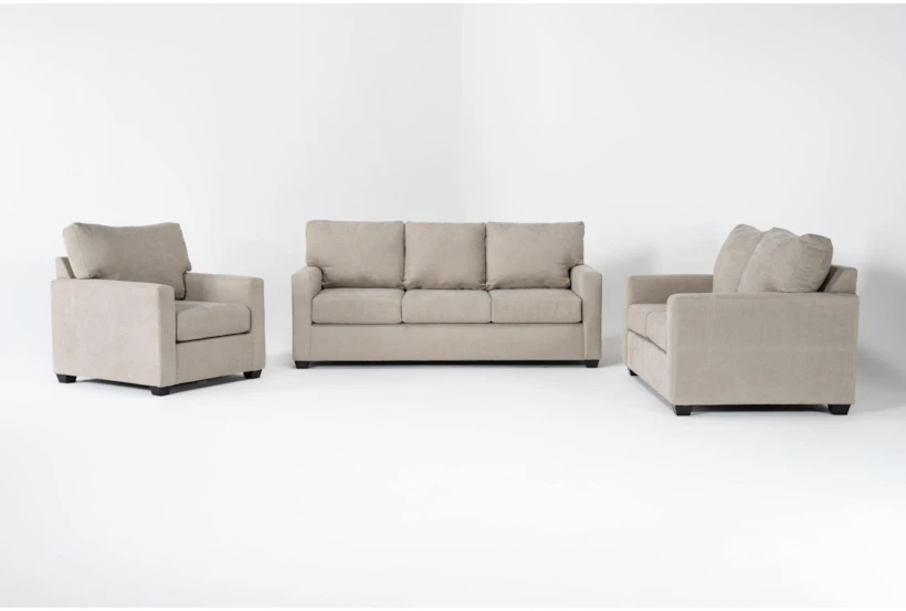 Aramis Cream 3 Piece Living Room Set With Queen Sleeper Sofa + Loveseat + Chair - 360
