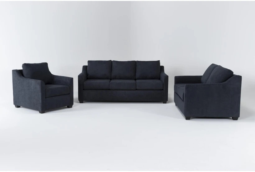 Porthos Midnight Blue 3 Piece Queen Sleeper Sofa, Loveseat & Chair Set - 360