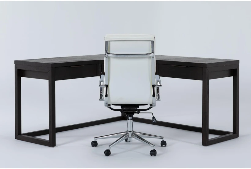 Pierce Espresso Corner Desk + Moby White High Back Office Chair - 360