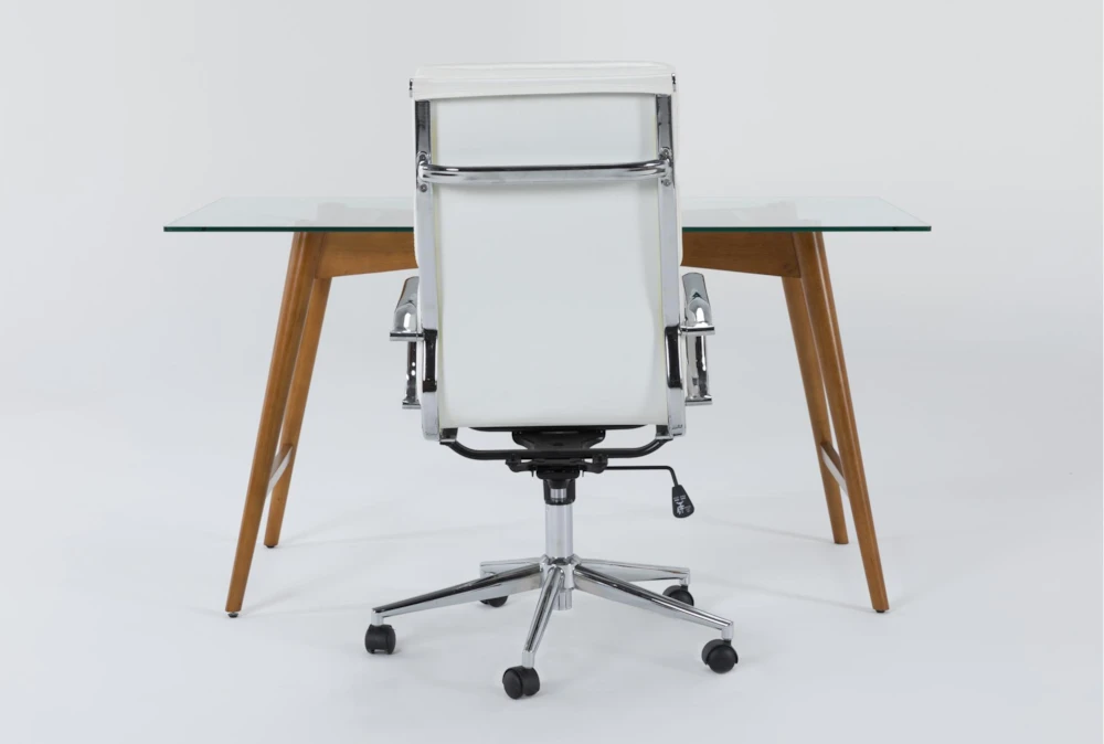 Alton Glass Desk + Moby White High Back Rolling Office Chair