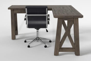 Jaxon Grey Corner Desk + Moby Black Low Back Rolling Office Chair