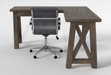 Jaxon Grey Corner Desk + Moby Grey Low Back Rolling Office Chair