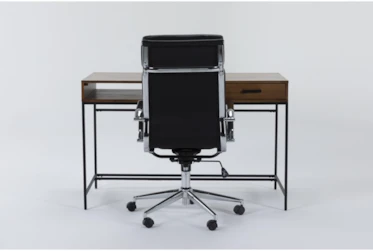 Hollis Writing Desk + Moby Black High Back Rolling Office Chair