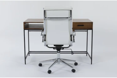 Hollis Writing Desk + Moby White High Back Rolling Office Chair