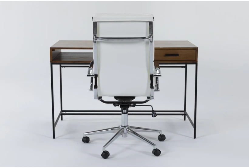 Hollis Writing Desk + Moby White High Back Rolling Office Chair - 360