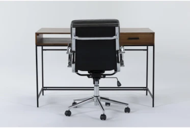 Hollis Writing Desk + Moby Grey Low Back Rolling Office Chair