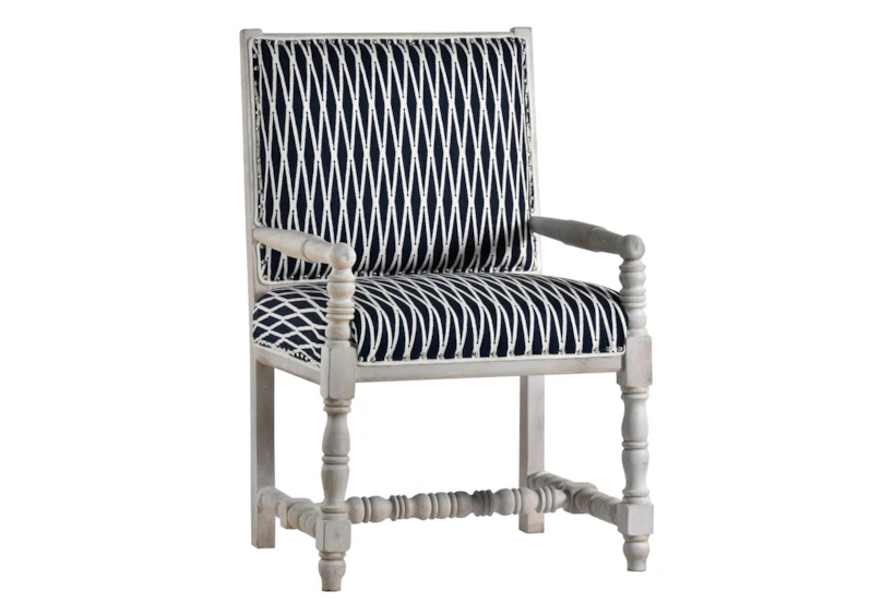 Whitewash + Patterned Fabric Spindle Frame Accent Chair - 360