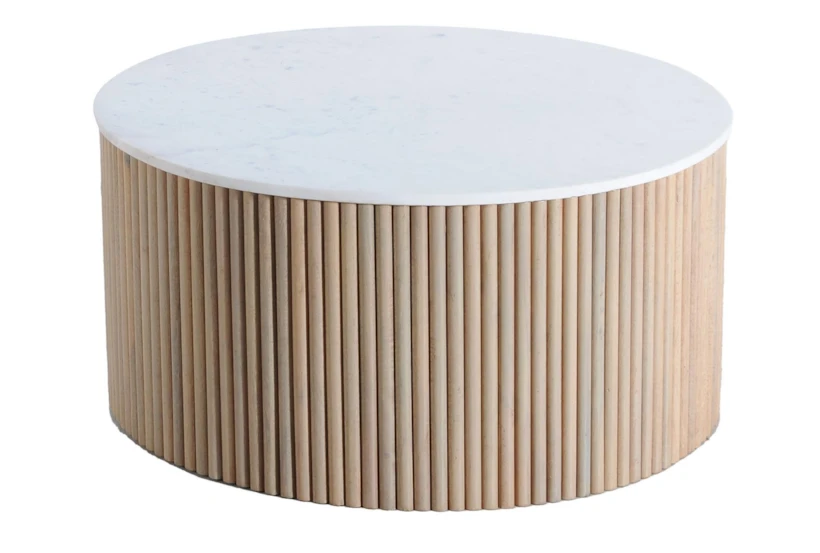 Reeded Mango Wood + Marble Top Coffee Table - 360